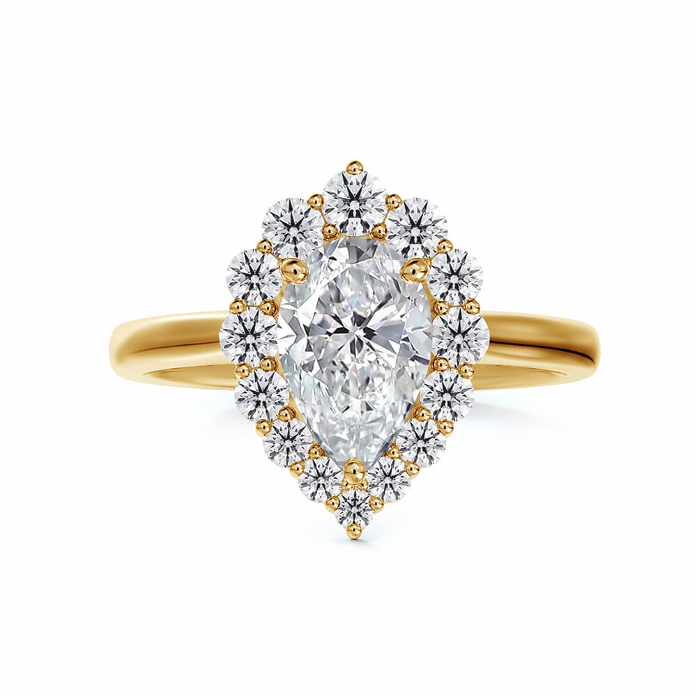 Halo Pear Cut Moissanite Engagement Ring in 18K Gold - ReadYourHeart