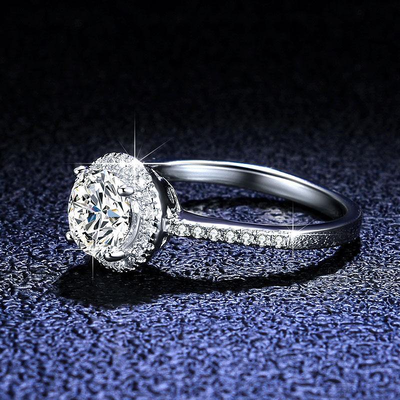 Luxury round moissanite four prong sterling silver wedding ring - ReadYourHeart,RRW-M16A,RRW-M16D