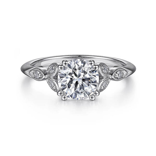 Milgrained Vine Leaf Moissanite Engagement Ring - ReadYourHeart