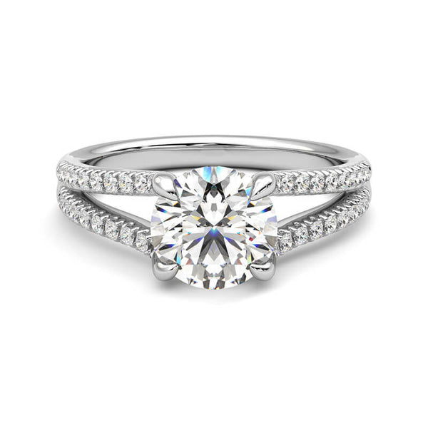 Moissanite Eagle Prong Split Shank Pave Engagement Ring - ReadYourHeart