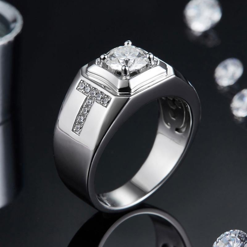 Moissanite T-shaped sterling silver wedding ring for men – ReadYourHeart