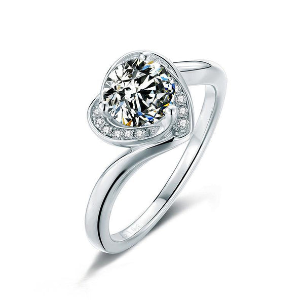 Moissanite heart-shaped surround sterling silver wedding ring - ReadYourHeart