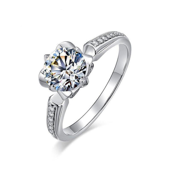 Moissanite iris flower sterling silver wedding ring - ReadYourHeart