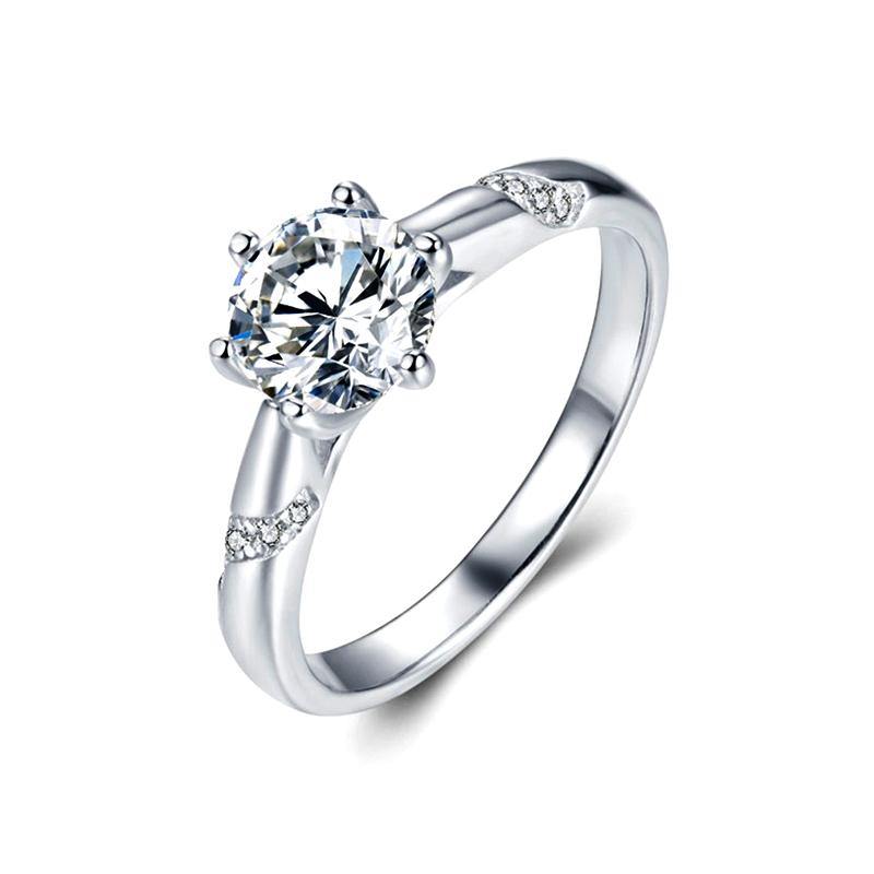 Round Moissanite Fashion Six Prong Side Stone Engagement Ring