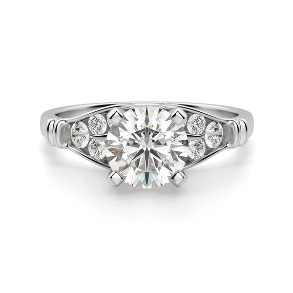 Peg Head Round Moissanite With Accents Engagement Ring - ReadYourHeart