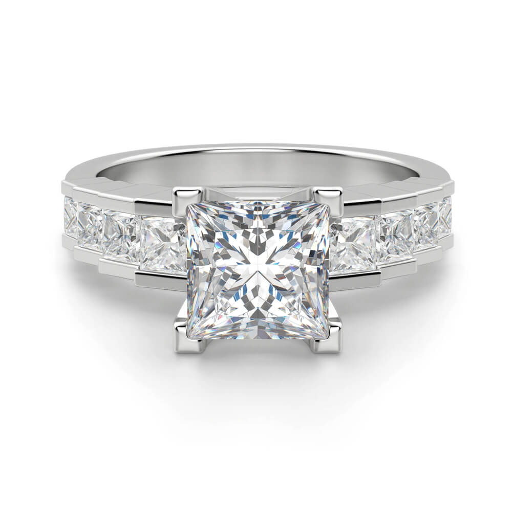 Princess Cut Moissanite Staircase Channel Set Engagement Ring ...
