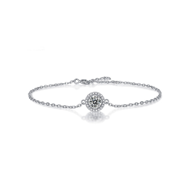 Round Moissanite Halo Sterling Silver Bracelet - ReadYourHeart