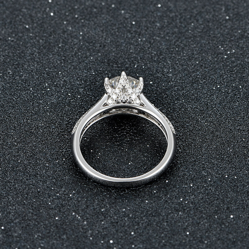 Round Moissanite Side Stone Pave Sterling Silver Engagement Ring - ReadYourHeart