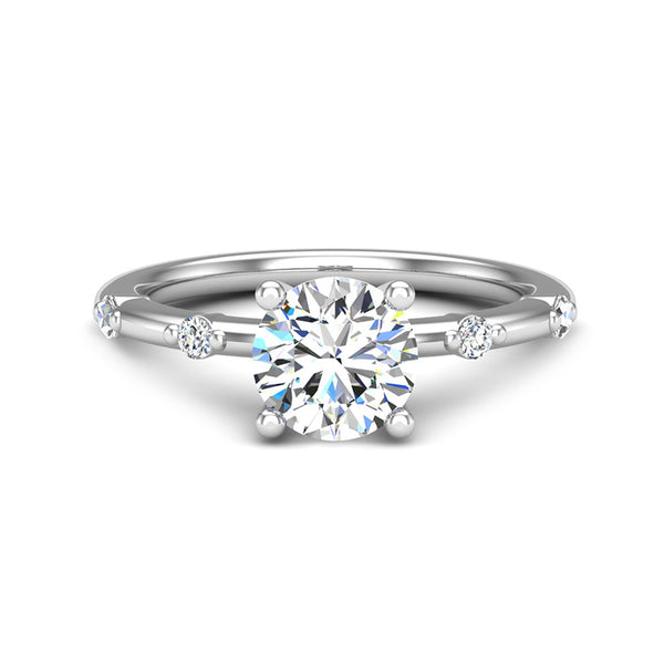 Round Moissanite Sleek Accents Engagement Ring - ReadYourHeart