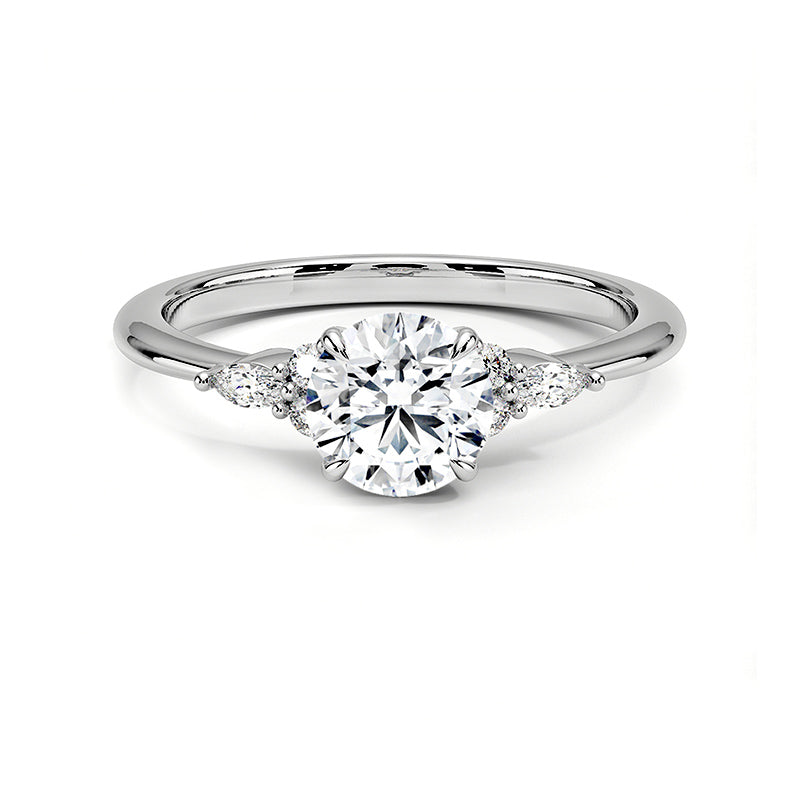 Round Moissanite With Cluster Accents Engagement Ring - ReadYourHeart