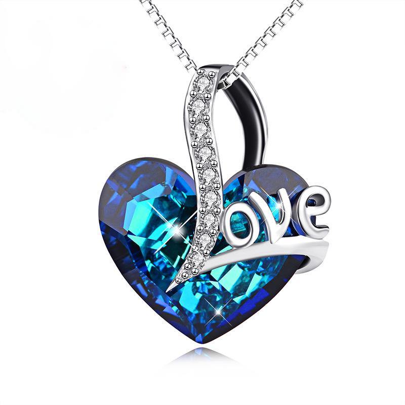 Swarovski Crystal Sterling Silver Necklace Engraved With Love - ReadYourHeart