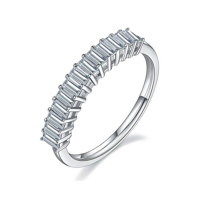 Thirteen Stone Emerald Cut Moissanite Half Eternity Wedding Band Ring - ReadYourHeart