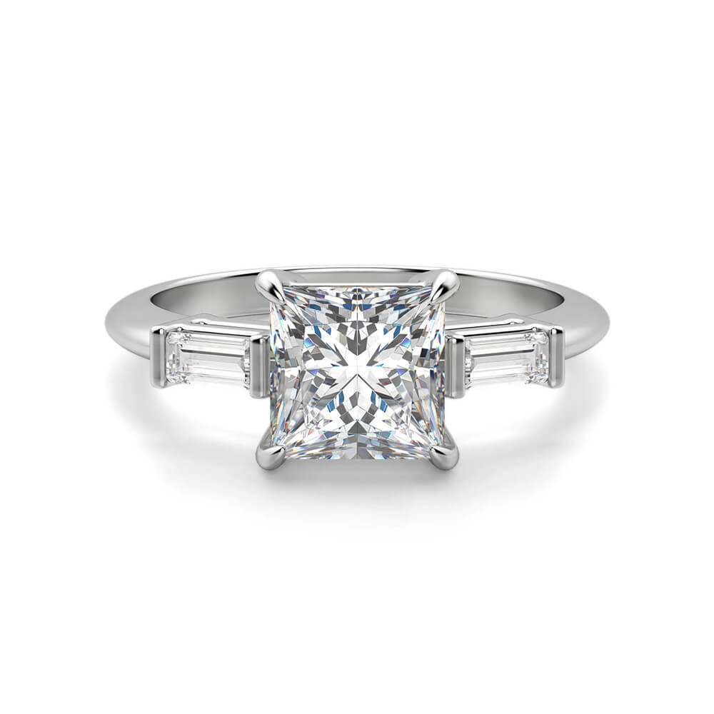 Three Stone Princess Baguette Moissanite Engagement Ring - ReadYourHeart