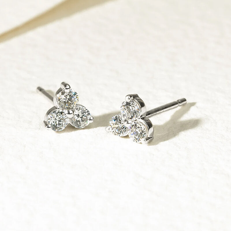 Trilogy Moissanite Cluster Stud Earrings In Sterling Silver - ReadYourHeart