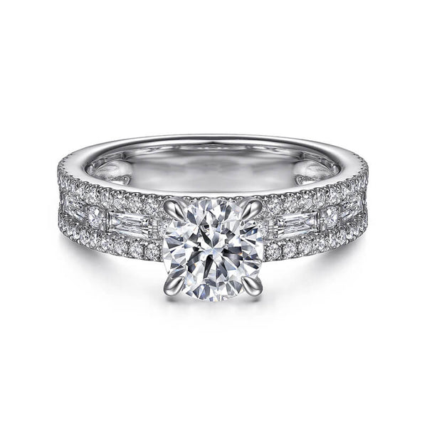 Triple Pave Round Moissanite Wide Band Engagement Ring - ReadYourHeart