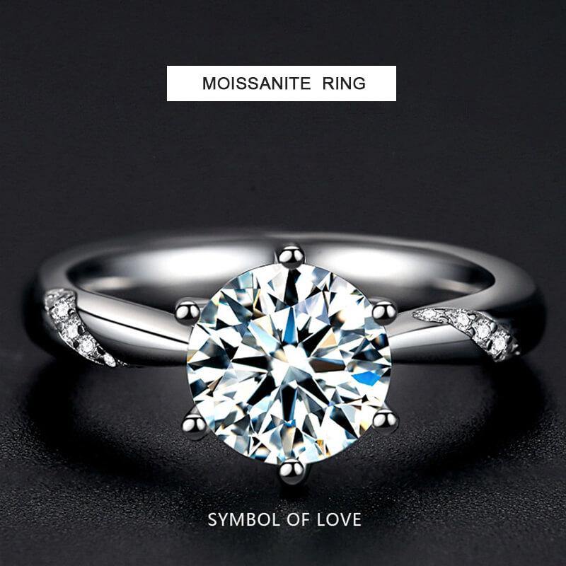 Round Moissanite Fashion Six Prong Side Stone Engagement Ring